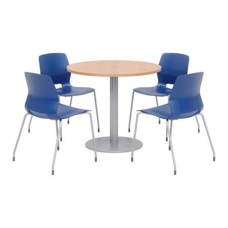 Kfi KFI 36" Round Dining Table & Chair Set, Maple Table With Navy Chairs OLTFL36RD-B1922-SL-10776-4-OL2700-P03